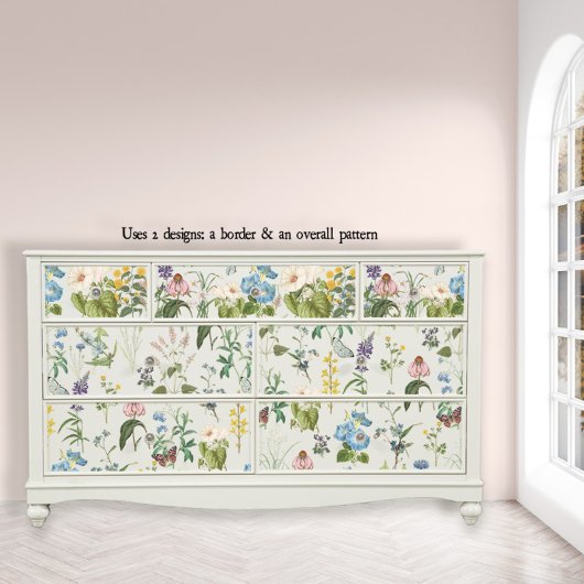 Botanische Wildblume Border w Butterfly Decoupage Seidenpapier