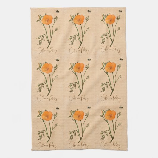 Botanische Wildblume California Poppy Orange Geschirrtuch (Vertikal)