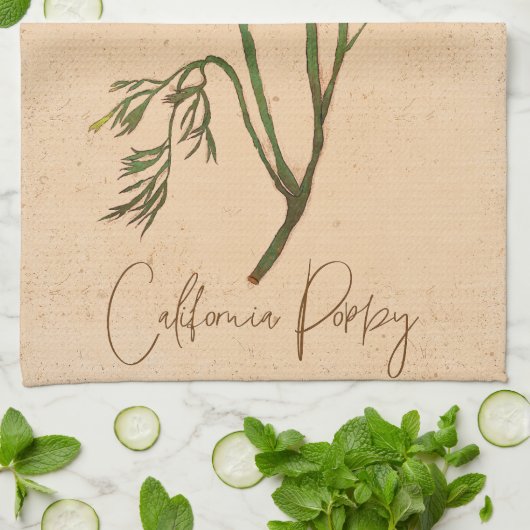 Botanische Wildblume California Poppy Orange Geschirrtuch (Gefaltet)