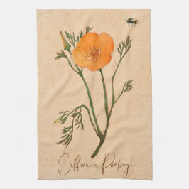 Botanische Wildblume California Poppy Orange Geschirrtuch