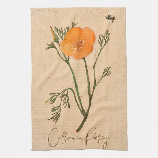 Botanische Wildblume California Poppy Orange Geschirrtuch (Vertikal)