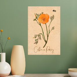 Botanische Wildblume California Poppy Orange Leinwanddruck