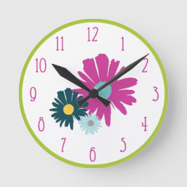 Botanische Wildblume Daisy Garden Pink Runde Wanduhr