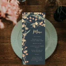 Botanische Wildblume der eleganten Marine und Beig Menükarte