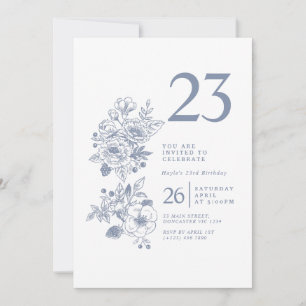 Botanische Wildblume Dusty Blue 23. Geburtstag Einladung