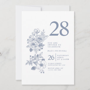Botanische Wildblume Dusty Blue 28. Geburtstag Einladung