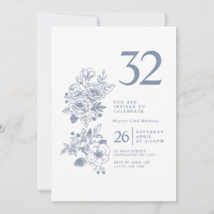 Botanische Wildblume Dusty Blue 32. Geburtstag Einladung