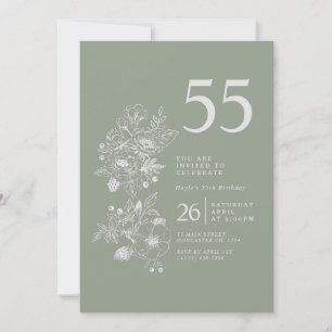 Botanische Wildblume Dusty Blue 55. Geburtstag Einladung