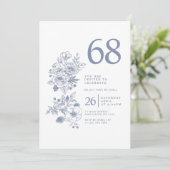 Botanische Wildblume Dusty Blue 68. Geburtstag Einladung (Stehend Vorderseite)