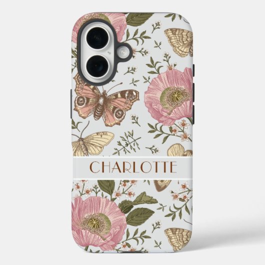 Botanische Wildblume Grau-Monogramm Case-Mate iPhone Hülle (Rückseite)