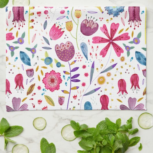 Botanische Wildblume Hedgerow-Malerei Geschirrtuch (Gefaltet)