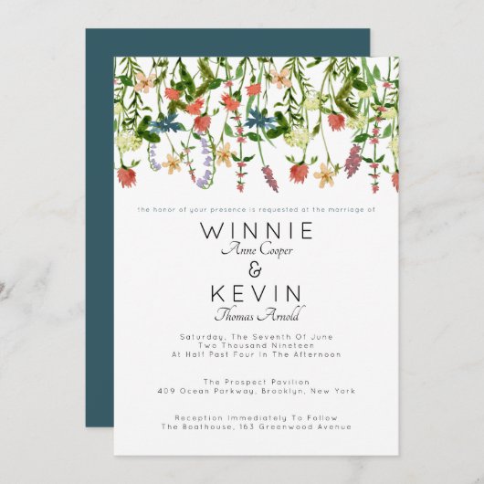 Botanische Wildblume Hochzeit Einladung (Vorne/Hinten)
