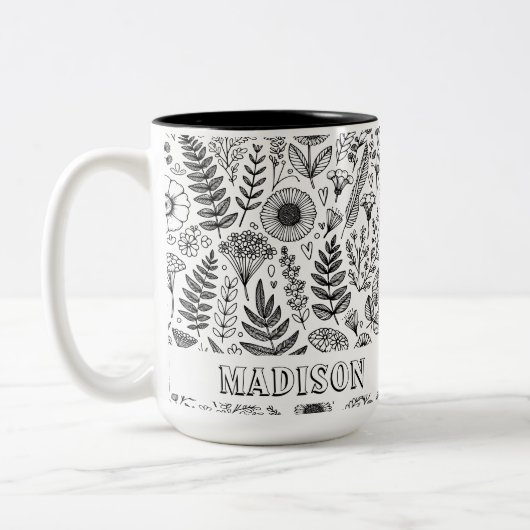 Botanische Wildblume Personalisierte Färbung der W Zweifarbige Tasse (Links)