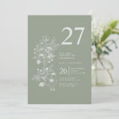 Botanische Wildblume Sage Green 27. Geburtstag Einladung (Stehend Vorderseite)