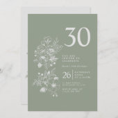 Botanische Wildblume Sage Green 30. Geburtstag Einladung (Vorne/Hinten)