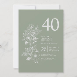 Botanische Wildblume Sage Green 40. Geburtstag Einladung