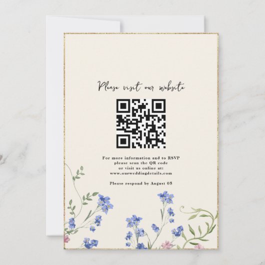 Botanische Wildblume und QR Code Hochzeit Einladung (Rückseite)