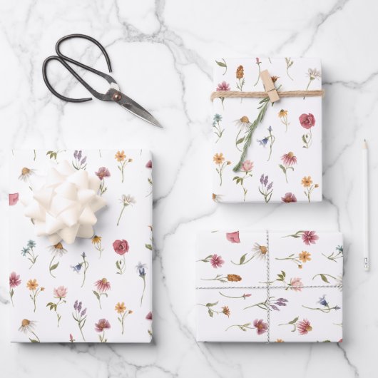 Botanische Wildblume Wasserfarbener Frühling Geschenkpapier Set (Vorderseite)