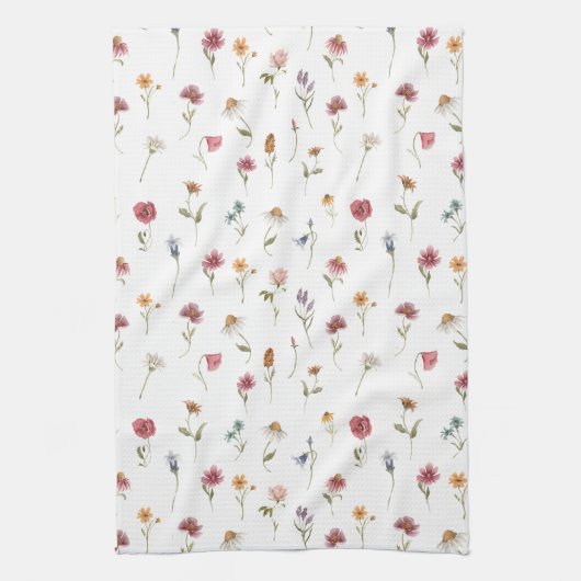 Botanische Wildblume Wasserfarbener Frühling Geschirrtuch (Vertikal)