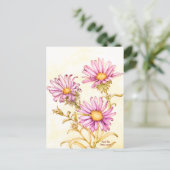 Botanische Wildblumen-Aquarell-Aster Postkarte (Stehend Vorderseite)