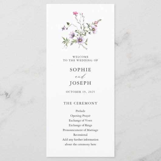 Botanische Wildblumen | Elegante Hochzeit Programm (Vorderseite)