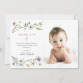 Botanische Wildblumen | Elegantes Taufhaus-Foto Dankeskarte (Vorderseite)