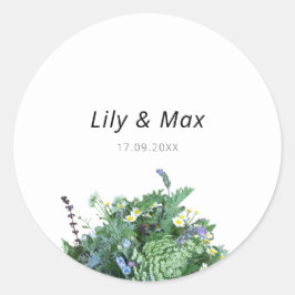 Botanische Wildblumen-Hochzeitsaufkleber Runder Aufkleber
