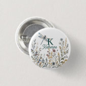 Botanische Wildblumen-Libelle-Monogramm-Canvas-Tas Button (Vorne & Hinten)