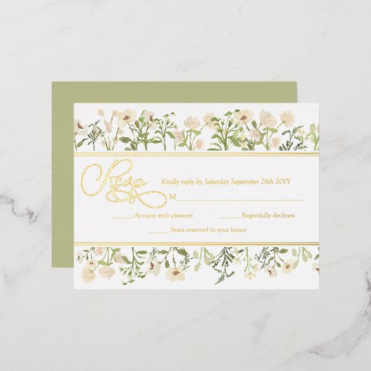 Botanische Wildblumen mit weißem Flor UAWG Real Go Folie Einladungspostkarte (Vorderseite/Rückseite)