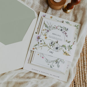 Botanische Wildblumen Monografische Hochzeit Einladungsbanderole