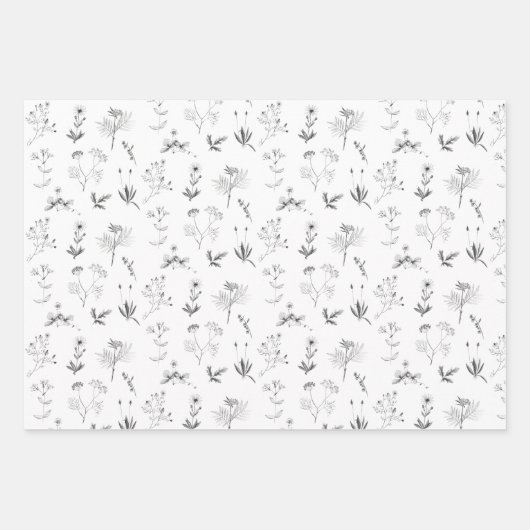 Botanische Wildblumen-Muster für Schwarz-Weiß-Kräu Geschenkpapier Set (Vorderseite 2)