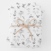 Botanische Wildblumen-Muster für Schwarz-Weiß-Kräu Geschenkpapier Set (Beispiel)