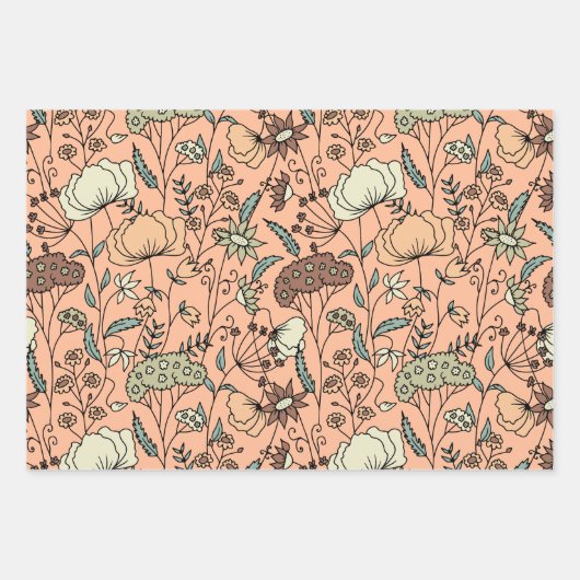 Botanische Wildblumen Peach Fuzz & Olive Green Geschenkpapier Set (Vorderseite 2)