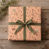 Botanische Wildblumen Peach Fuzz & Olive Green Geschenkpapier Set