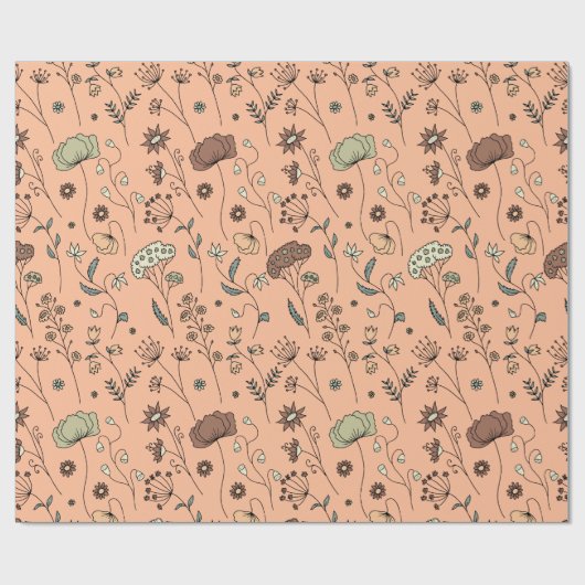Botanische Wildblumen pfirsichfarben Fuzz mit weit Geschenkpapier (Flach)
