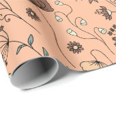 Botanische Wildblumen pfirsichfarben Fuzz mit weit Geschenkpapier (Rolleneckpunkt)
