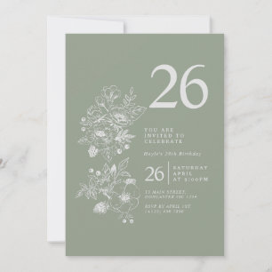 Botanische Wildblumen-Sage-Grün 26. Geburtstag Einladung
