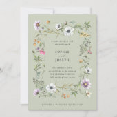 Botanische Wildblumen | Soft Green Wedding Einladung (Vorderseite)