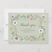 Botanische Wildblumen | Soft Green Wedding Foto Dankeskarte (Vorderseite)