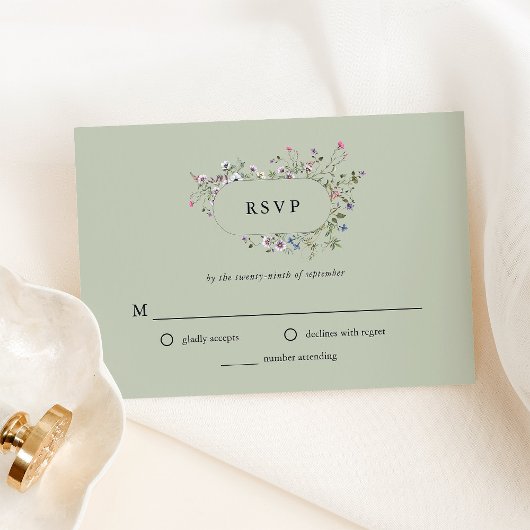 Botanische Wildblumen | Soft Green Wedding RSVP Karte