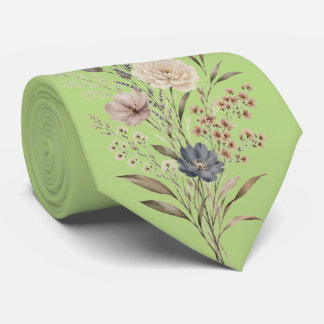 Botanische Wildblumen Stickerei-Style Grün Krawatte