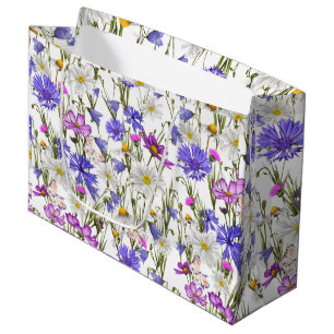 Botanische Wildblumen weiß, blau und Lila Große Geschenktüte
