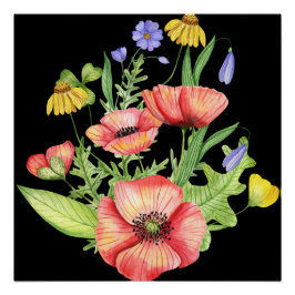 Botanische Wildblumenstrauß-Wasserfarbenkunst Poster