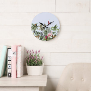 Botanische Wildtier-Wanduhr mit Flamingo, Zebra Große Wanduhr