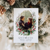 Botanische Winterbeeren-Grün-Hochzeit Save The Date