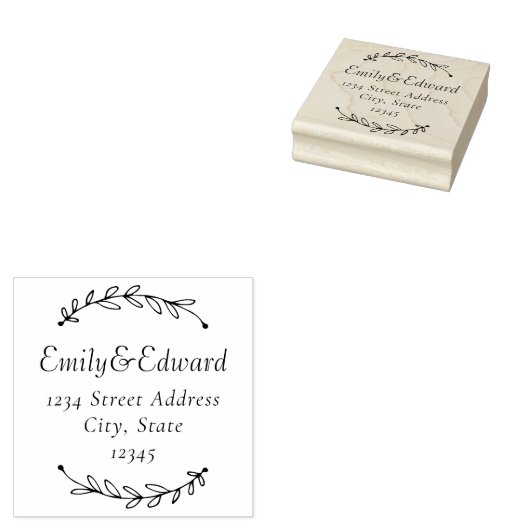 Botanische Wreath-Hochzeit-Rücksendeadresse Gummistempel (Stempel)