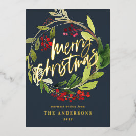 Botanische Wreathnavy Holiday Folien Feiertagskarte