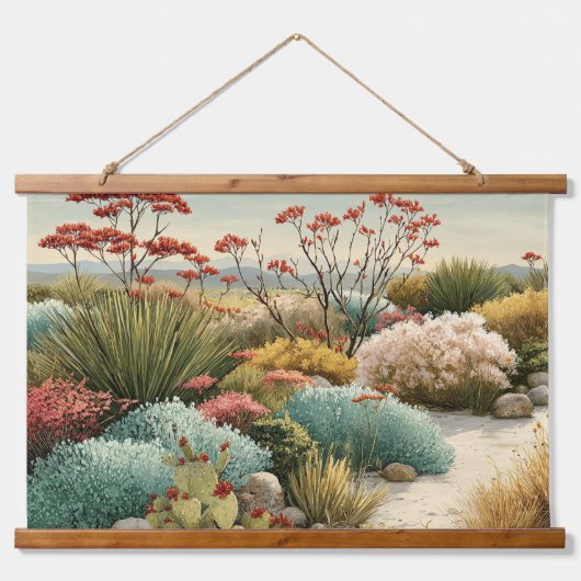 Botanische Wüstenlandschaft Wandteppich Mit Holzrahmen (Vorne)