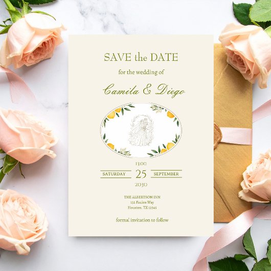 Botanische Zitronen-Oliven-Hochzeit - Save the Dat