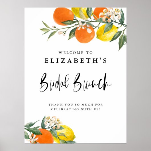 Botanische Zitronen und Orangen Sommerbrunch Poster (Vorne)